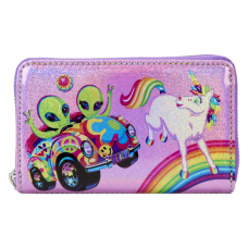 Lisa Frank - Holographic Glitter Color Block 4 Inch Faux Leather Zip-Around Wallet