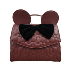 Disney - Minnie Maroon Quilted 8 Inch Faux Leather Crossbody Bag