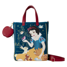 Snow White and the Seven Dwarfs (1937) - Classic Apple Quilted Velvet 13 Inch Faux Leather Tote Bag with Coin Purse